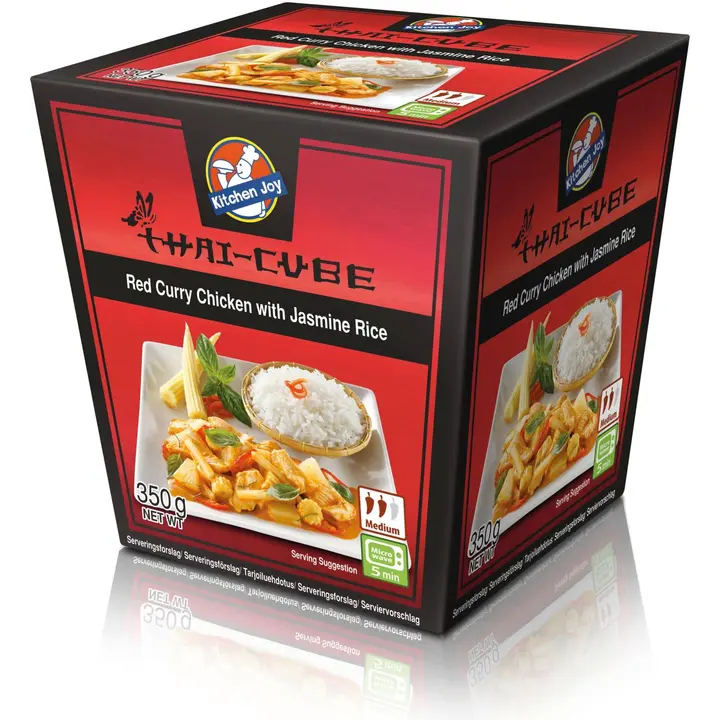 350g Kitchen Joy Thai-Cube Red Curry -kanaa ja  jasmiiniriisiä, pakasteateria