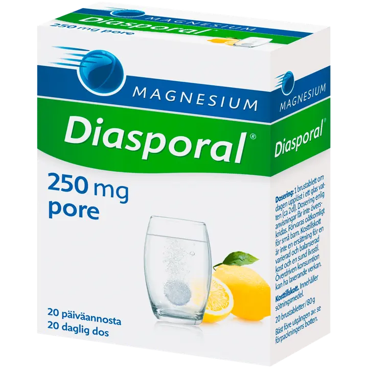 Diasporal sitruunanmakuinen magnesium 250mg poretabletti ravintolisä 80g/20tabl
