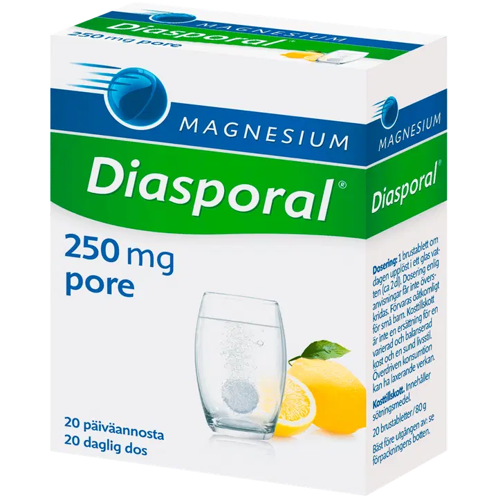 Diasporal sitruunanmakuinen magnesium 250mg poretabletti ravintolisä 80g/20tabl