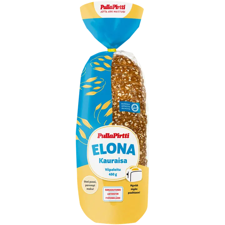 Pulla-Pirtti Elona Kauraisa 450g runsaskuituinen laktoositon kaurasekaleipä