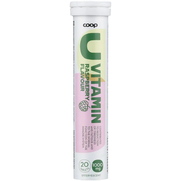 Coop C-vitamiini 1000 mg Vadelma poretabletti 20 kpl