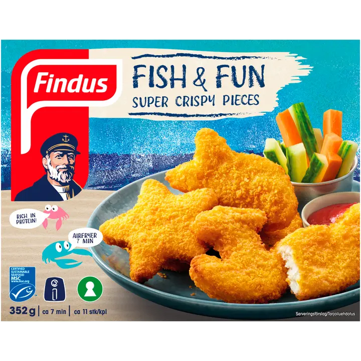 Findus Fish & Fun Muotoiltu paneroitu kalafilee MSC 352g, esikypsennetty pakaste