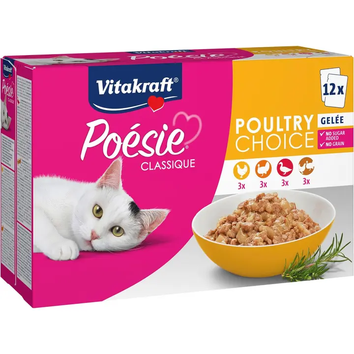 Vitakraft Poésie® Classique Kissan märkäruokalajitelma, siipikarja hyytelössä 12x85g