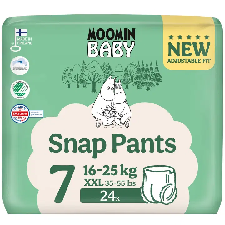 Moomin Baby Snap Pants housuvaippa koko 7, 24 kpl, 16-25 kg