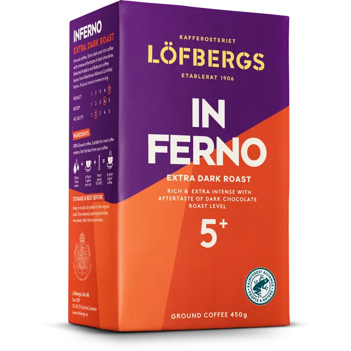 Löfbergs Inferno Erittäin tumma Suodatinkahvi 450g Rainforest Alliance