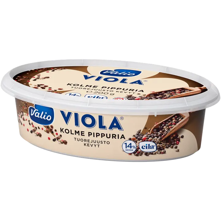 Valio Viola® kevyt e200 g kolme pippuria tuorejuusto laktoositon
