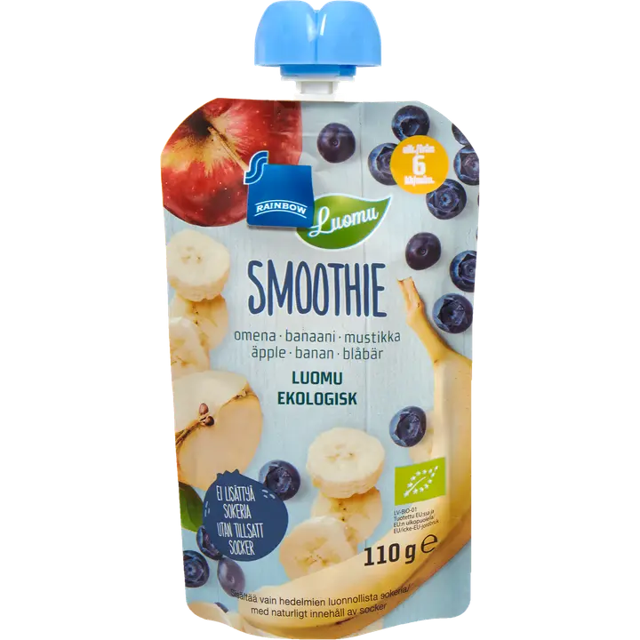 Rainbow 110g Smoothie 6kk omena-banaani-mustikka, luomu