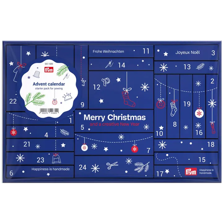 Prym joulukalenteri ompelijalle. 24 luukkua käytännöllisiä ompelutarvikkeita ompeluun ja vaatekorjaukseen.