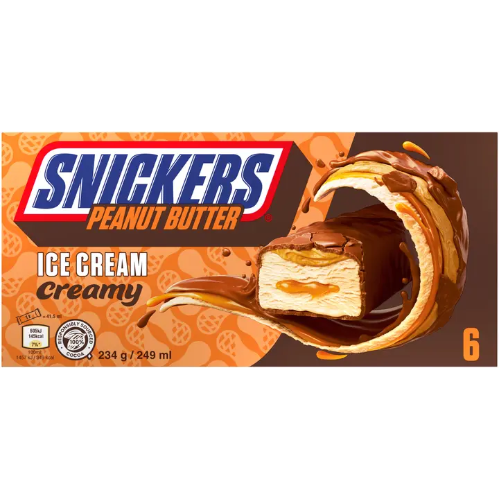 Snickers Creamy 6-pack jäätelöpatukat 249ml (6 x 39 g)