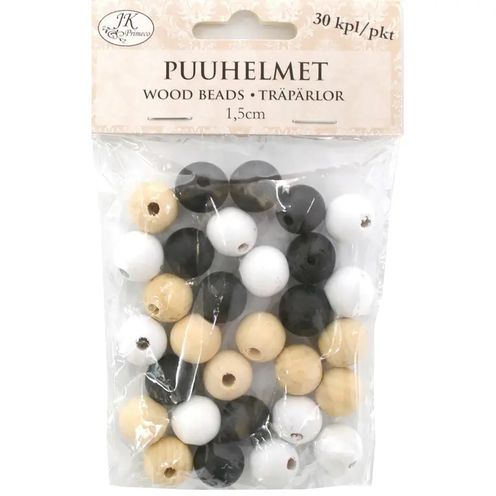 Puuhelmet naturlajitelma 1,5cm 30kpl/pkt
