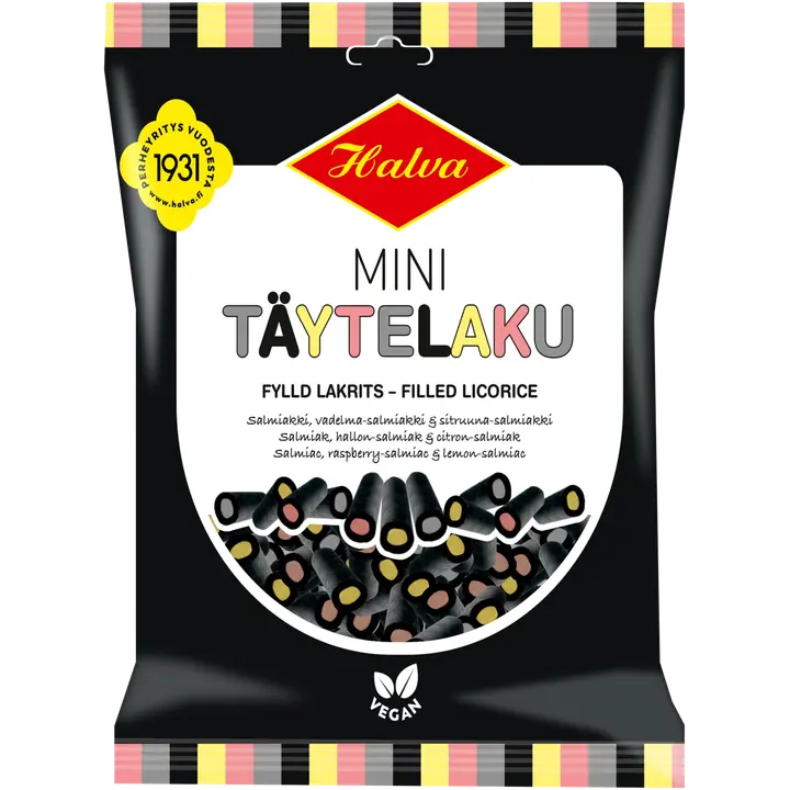 Halva Mini Täytelaku salmiakki, vadelma-salmiakki & sitruuna-salmiakki 150 g