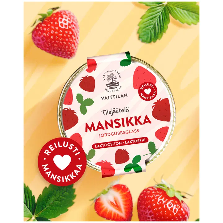 Vaittilan Luomumansikkajäätelö 500 ml