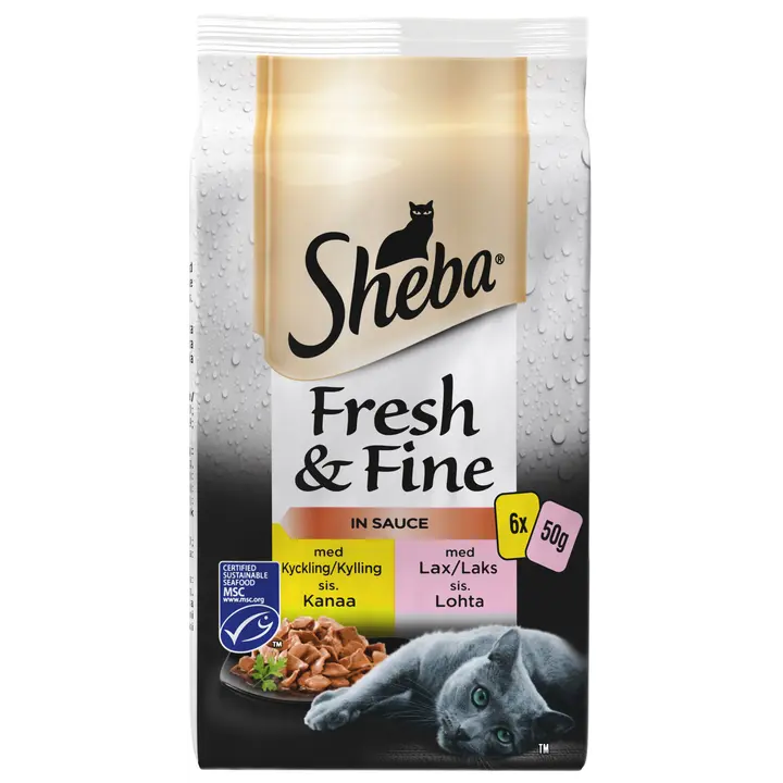 Fresh&Fine täissööt kassidele 6x50g kana, lõhe kastmes