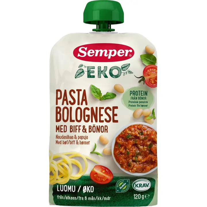 Semper EKO Pasta bolognese naudanlihaa ja papuja 6kk luomu lastenateria 120g
