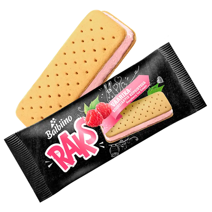 RAKS Vaarika-koorejäätis küpsistega 110ml/60g