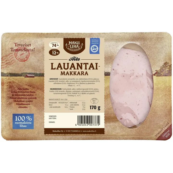 Makuliha Aito lauantaimakkara 170g siivu