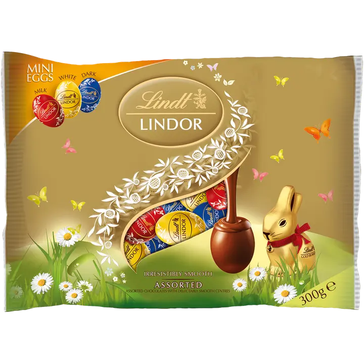 Lindt LINDOR Minimuna sekoitus täytetty maito-, tumma ja valkosuklaa 300g
