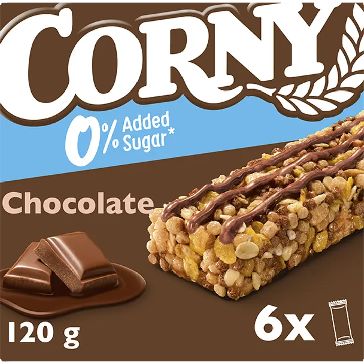 Corny 0% Added sugar Chocolate välipalapatukka 6x20g