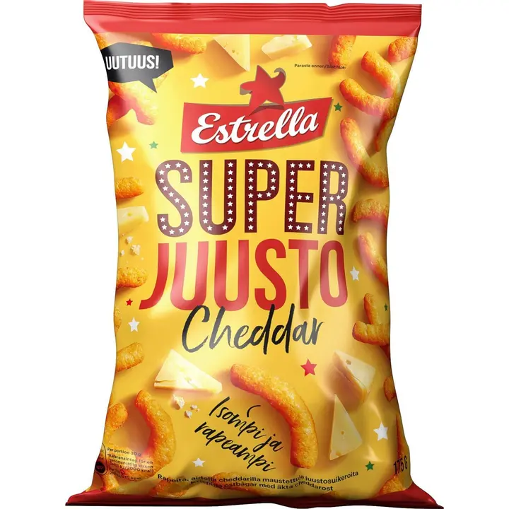 Estrella Superjuusto Cheddar juustumaitselised maisikrõpsud 175 g