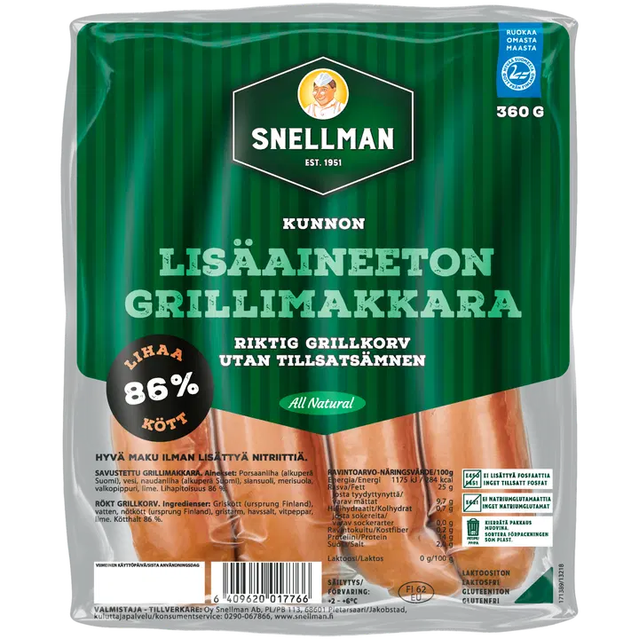 Snellman Kunnon lisäaineeton grillimakkara 360 g