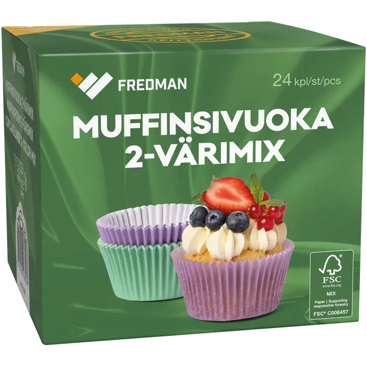 Muffinivormid Fredman 2-värvi Mix 24tk