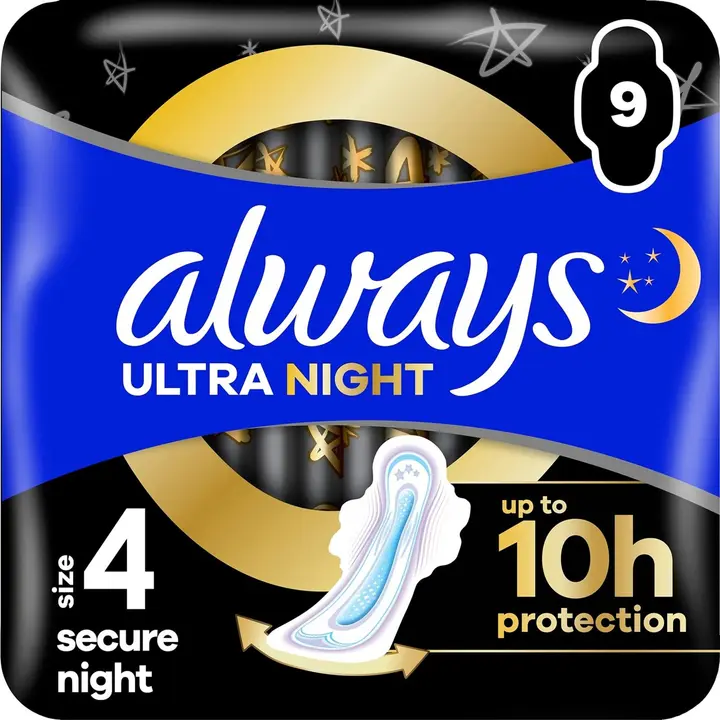 Always Ultra Secure Night 4 siivekkeillä 9kpl terveysside