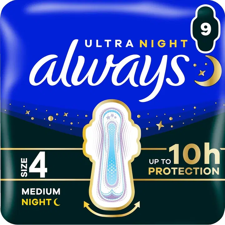 Always Ultra Secure Night Medium S4 siivekkeillä 9kpl terveysside