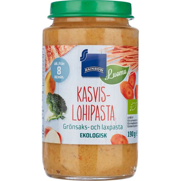 Rainbow luomu kasvis-lohipasta 8kk 190g