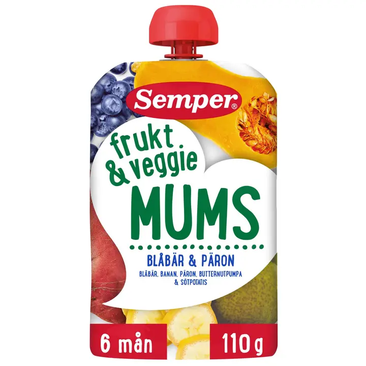 Semper Veggie Mums mustikka ja päärynä alkaen 6kk hedelmäsose 110g
