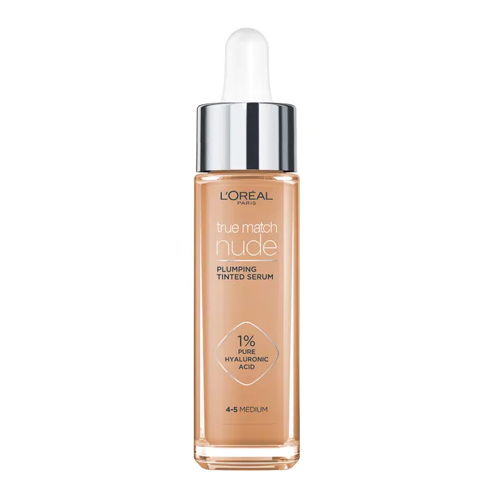 L'Oréal Paris True Match Nude Plumping Sävytetty seerumimeikkivoide tasoittaa ihonväriä ja kosteuttaa, Medium 30 ml
