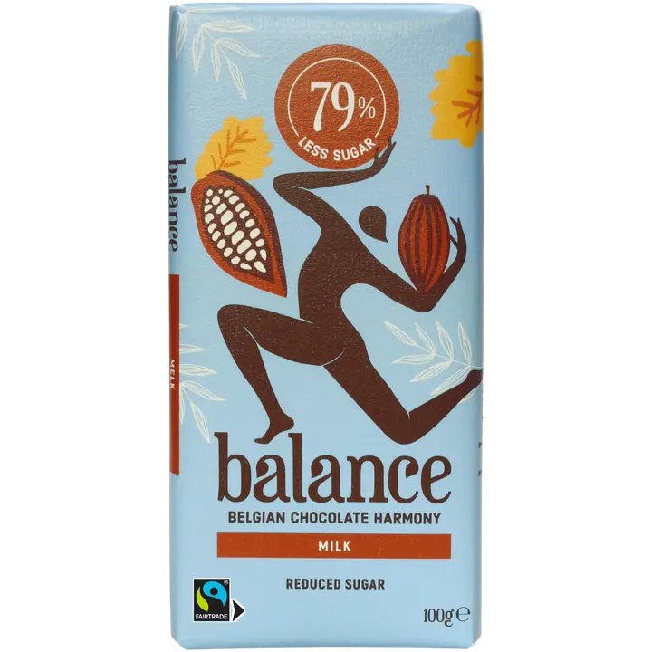 Balance maitosuklaalevy 100g, sisältää makeutusainetta