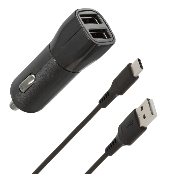 Autolaadija 2xUsb + Usb Type-C 15,5W, must