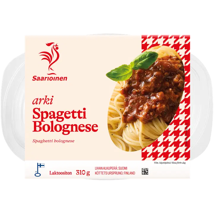 Saarioinen Spagetti Bolognese; spagettia ja jauhelihakastiketta 310g