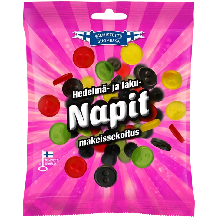 Finlandia Candy Hedelmä- ja lakunapit 110g hedelmän- ja lakritsinmakuisia makeisia