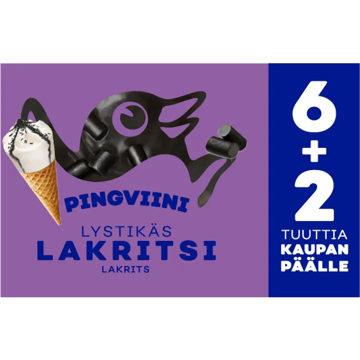 Pingviini Lakritsi jäätelötuutti monipakkaus 8x67g