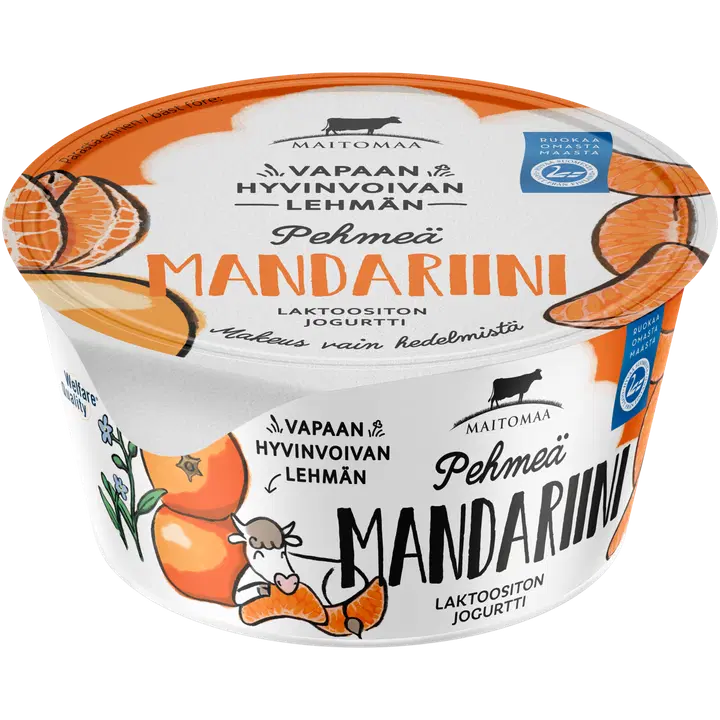 Maitomaa Vapaan hyvinvoivan lehmän Pehmeä mandariinijogurtti, laktoositon 140g