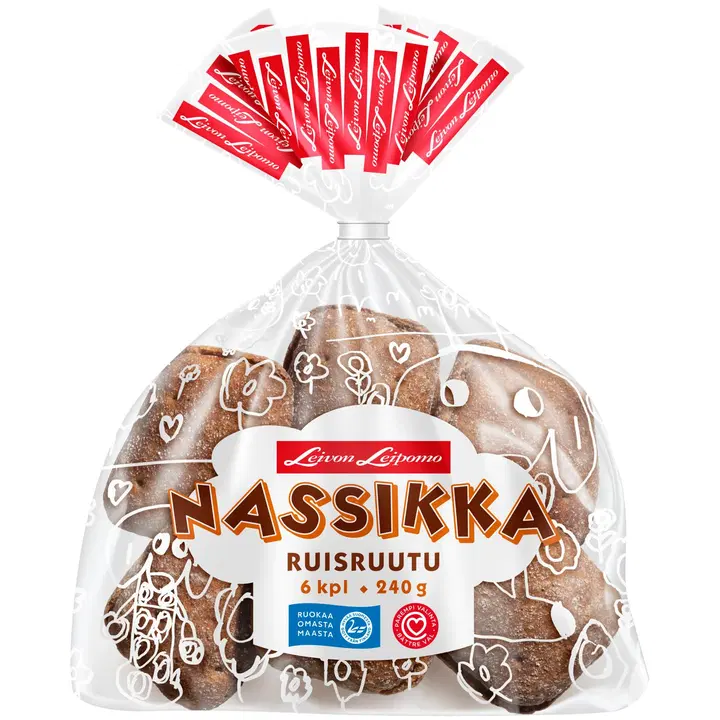 Leivon Leipomo Nassikka Ruisruutu 6 kpl 240g täysjyväruisleipä, halkaistu