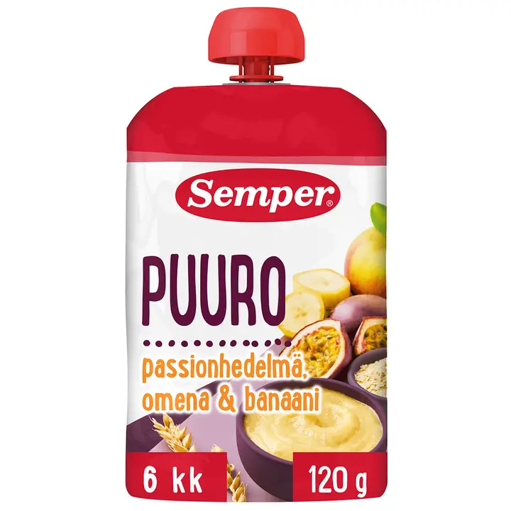 Semper Puuro Passionhedelmä, omena, banaani 6kk käyttövalmis lastenpuuro 120g