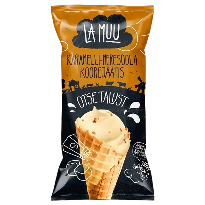 LA MUU Karamelli-meresoolajäätis vahvlikoonuses 80g