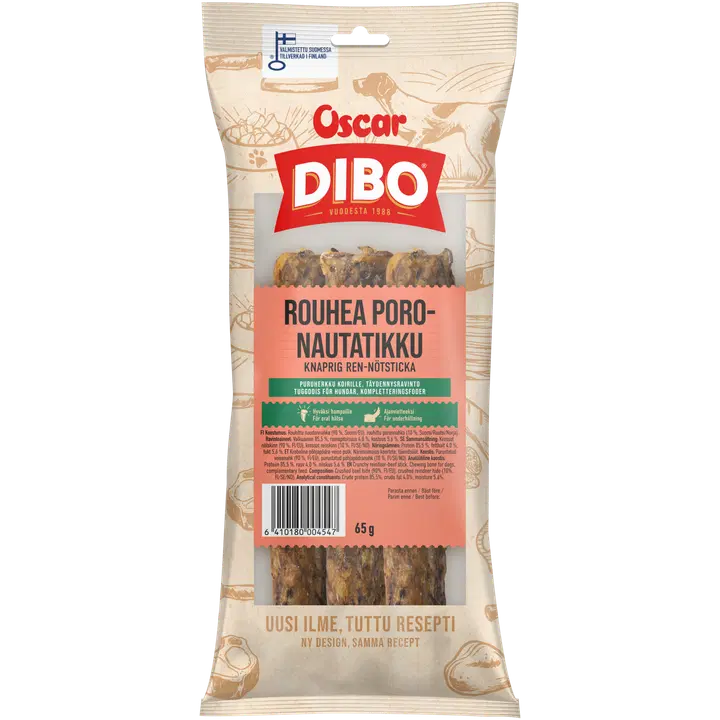 DIBO Rouhea poro-nautatikku (3 kpl) 65 g koirille
