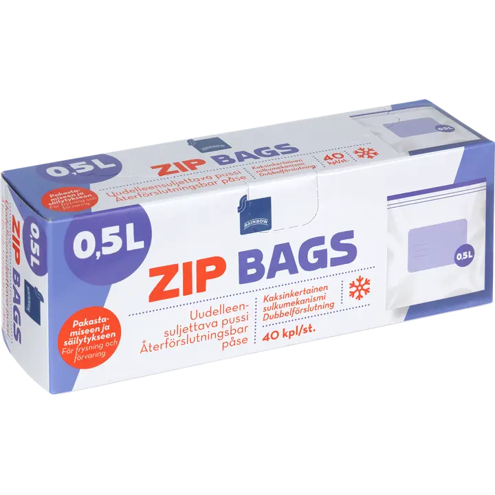 Rainbow uudelleensuljettava pussi 0,5 l 40 kpl