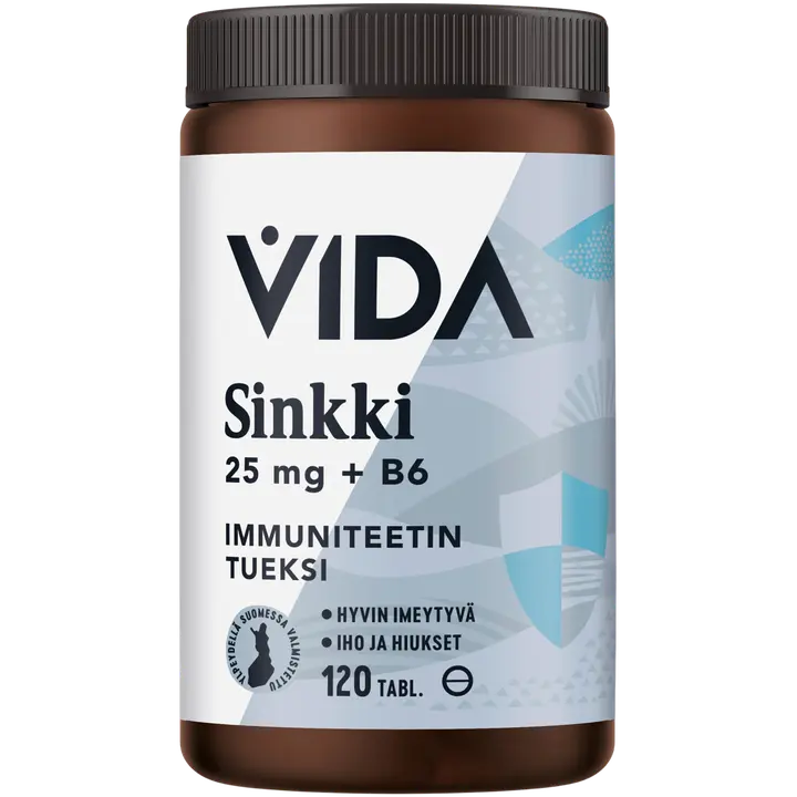 Vida ravintolisävalmiste sinkki 25 mg + B6-vitamiini 120 tablettia/ 26 g