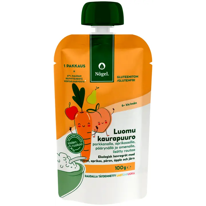 Nôgel luomu kaurapuuro porkkanalla, aprikoosilla, päärynällä ja omenalla, 100 g