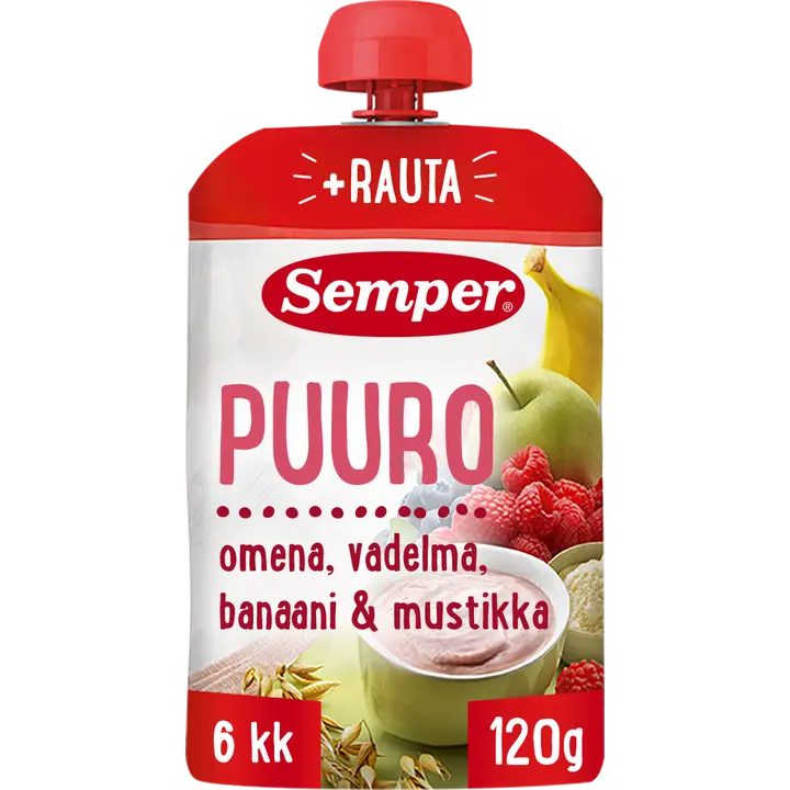 Semper Puuro Omena vadelma banaani & mustikka 6kk käyttövalmis lastenpuuro 120g