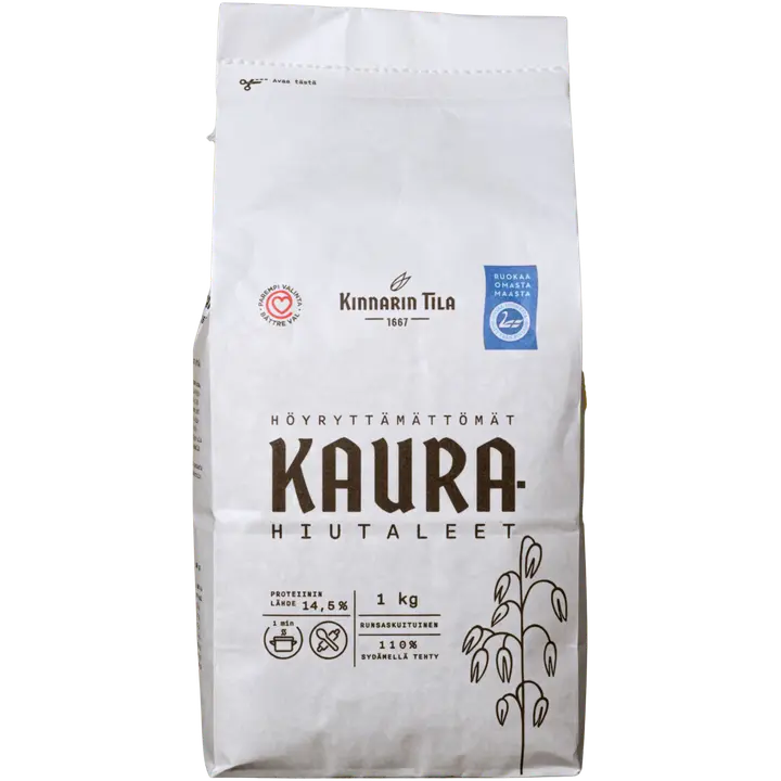 Kinnarin Tila höyryttämättömät kaurahiutaleet 1kg