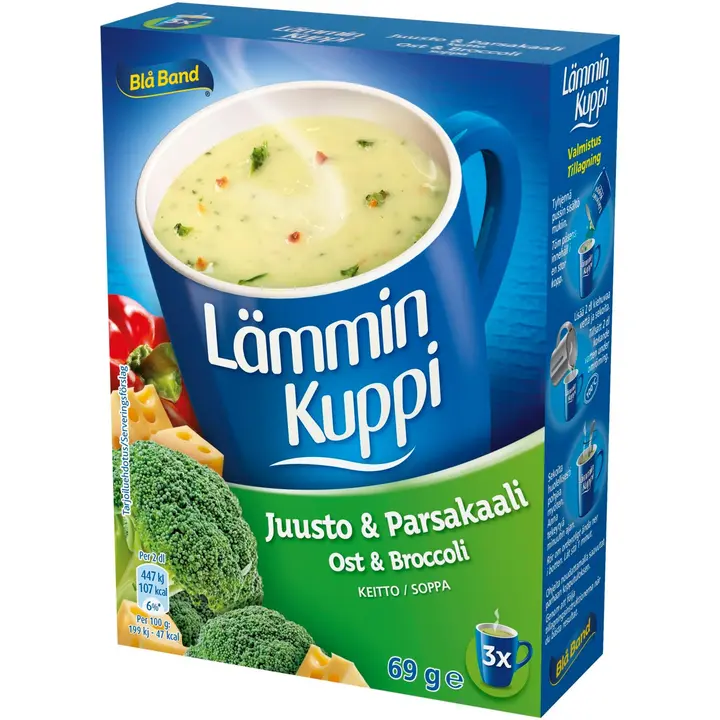 Blå Band Lämmin Kuppi vähälaktoosinen Juusto-Parsakaalikeitto 3x23g