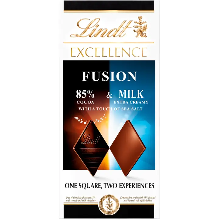 Lindt EXCELLENCE Yhdistelmä hienoa tummaa 85% suklaata ja merisuolaa (50%) sekä maitosuklaata (50%) 100g
