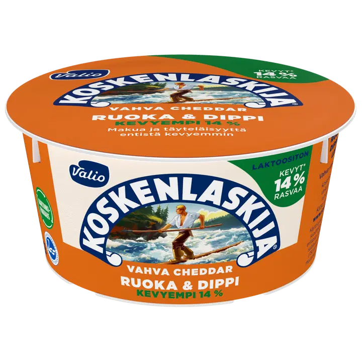 Valio Koskenlaskija® Ruoka & Dippi e125 g vahva cheddar 14 % laktoositon