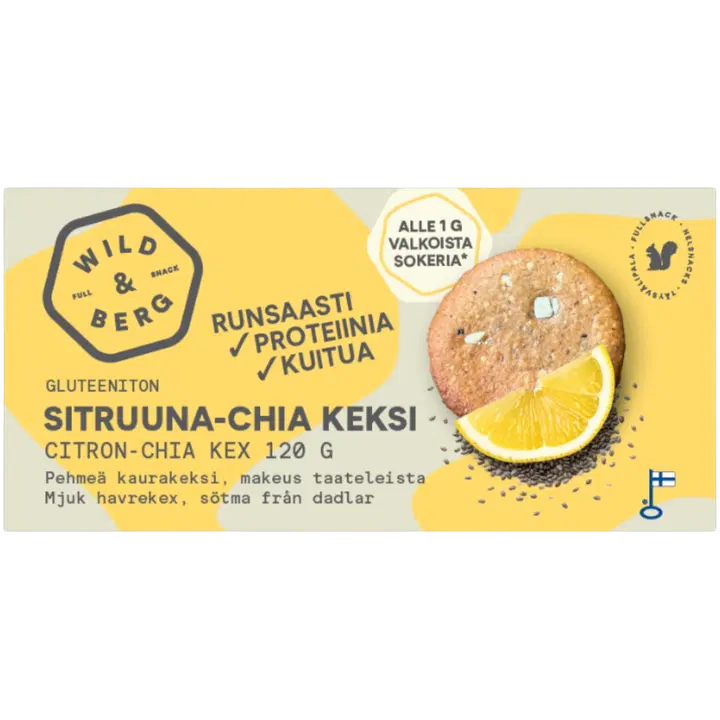 Wild&Berg pehmeä keksi Sitruuna Chia 120 g