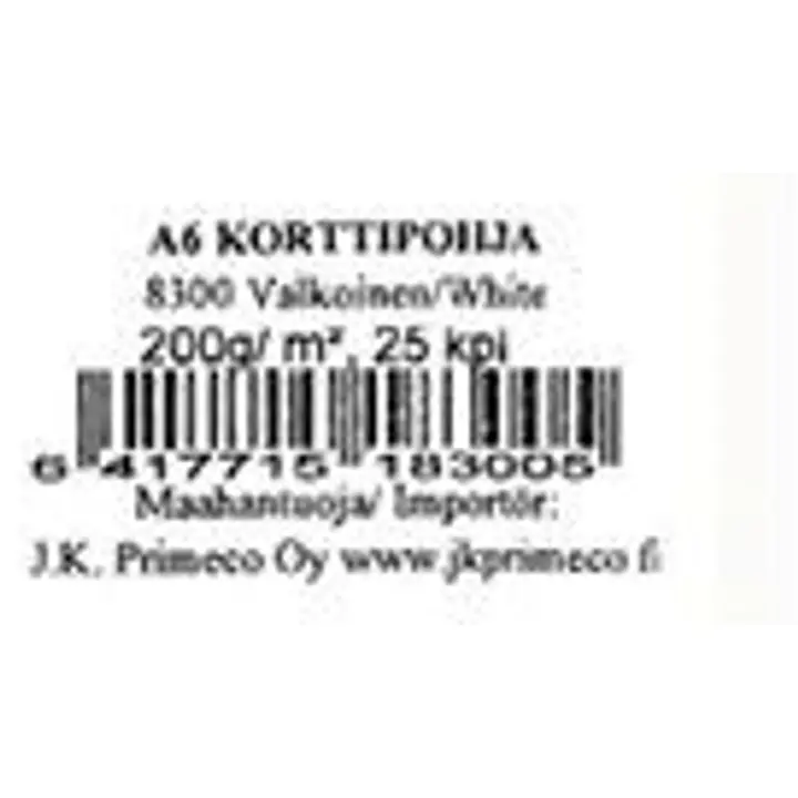 J.K. Primeco A6 korttipohja valkoinen 25 kpl/pkt